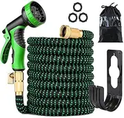 100-foot Expandable Garden Hose with 9-Function ible Nozzle Water Hose with Solid Brass Connections and Latex core