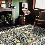 Extra Large Rugs for Living Room Non-Slip Underside Washable Soft Short Pile Rug for Bedroom Home Decor Vintage Flowers Birds Teal 200 x 300 cm