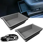 Model X/Y Under Seat Storage Organizer for Tesla 2025 2024 2023 2022 2021 2020 Interior Accessories - ABS + TPE Bunk Hidden Front Underseat Storage Box Bin, Gifts for Tesla Owners - Gray