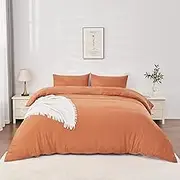 Vintage Washed Quilt Cover Set Queen - 1800TC Ultra-Soft Microfiber, Cotton-Like Texture, Breathable and Cozy, 1 Duvet Cover & 2 Pillowcases (Queen, Rust)