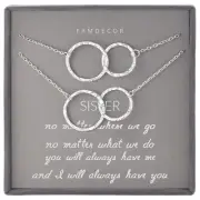 Sister Gifts for Sister Necklaces Sterling Silver Hammered Interlocking Circl...