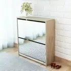 Mirrored Shoe Cabinet With Pull-Down Drawers Entryway Organizer Storage Rack