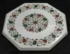 16" Marble side coffee table top handmade inlay semi precious stones work table