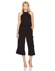 Catherine Malandrino (A8-31*)Tie-Neck Rayon Jersey Jumpsuit Black Sz XL $128