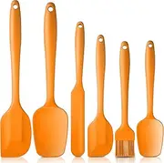 Heat Resistant Silicone Spatulas, Bakeware Set of 6 Non-Stick Ergonomic Cooking Baking Mixing Rubber Spatula Kitchen Utensils, Orange