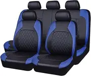 Car Seat Covers Compatible for Ford Edge 2016 2017 2018 2019 2020 2021 2022 2023 2024, 9 Pcs Full Sets Leather Non-Slip Waterproof Breathable Seat Protector Interior Accessories,Grey, Normal(Blue)