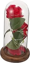 MUSISALY Red Silk Rose LED Light in Glass Dome Wooden Base Decorative Desk Lamp for Party Wedding Birthday Club Decoration Requires AAA Batteries Not Included Elegant Floral Home Decor
