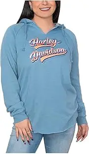 [HARLEY-DAVIDSON] Women's H-D Raw-Edge Pullover Hoodie - Misty Blue