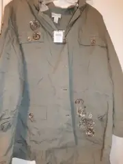 Chico’s army green embroidered beaded button front jacket size 3