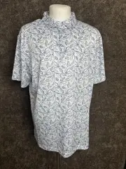 Ben Hogan Performance Polo Men's S Golf Shirt White & Blue Leaf Print Stretch