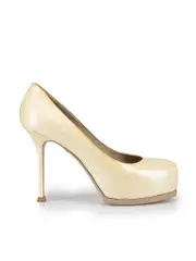 Ecru Patent Saffiano Platform Pumps