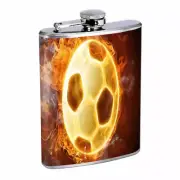 Soccer Ball Fire Em1 Flask 8oz Stainless Steel Hip Drinking Whiskey