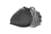 Bailey Mens Duane Ivy Flat Cap with Fold-Down Faux Fur Ear Flaps - Black - L