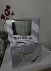2 For 7! Green Noodle Bowl Set Matching With Chop Sticks & Spoon 24 Oz New