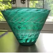 Aquatic Murano Glass Bowl Vase | Large Crate & Barrel | Teal Green/Light Blue