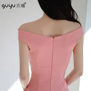 粉色洋裝 韓 S-XL 2022夏裝新款女孩洋裝 及膝窄裙 合身 禮服洋裝