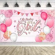 Baby Shower Party Backdrop Decorations, Large Durable Fabric Made Baby Shower Banner Backdrop Photo Booth Background for Boy's or Girl's Baby Shower Party Supplies (Girl Style)