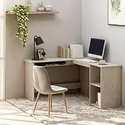 L-Shaped Desk Home Office, Concrete Grey, Adjustable Gaming Table, Computer Stand, 120x140x75 cm Engineered Wood Desks