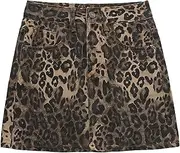 [TYSSEDAL] Women's Leopard Print Denim Mini Skirt High Waisted Sexy Bodycon Short Cheetah Print Jean Skirts for Women