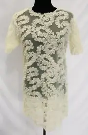 Nasty Gal Women's Lace Embroidered Sheer Mini Dress CA4 Ivory Small NWT