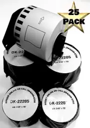 25 Rolls Labels123 Brand-Fits BROTHER DK 2205 P-Touch QL700 QL500 + Cartridge