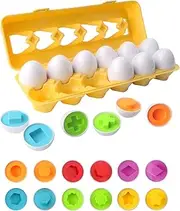 GIGIPIG Toddler Toys Matching Eggs Color & Shape Recoginition Sorter Puzzle, Fine Motor & Sensory Toys, Early Learning Educational Montessori Toy for Boys Girls 3 Years Old (12PCS)