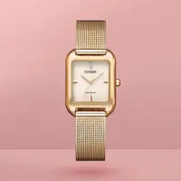在飛比找momo購物網優惠-【CITIZEN 星辰】米蘭錶帶 方形小錶 光動能女錶 23