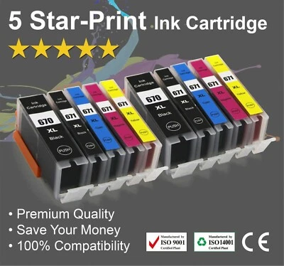 10x Ink Cartridges PGI670XL CLI671XL to Canon Pixma MG5765 MG5760 MG6860 Printer