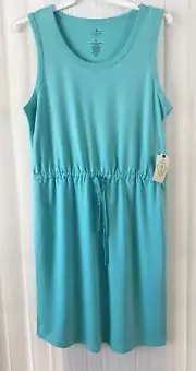 St. John's Bay Womens Sleeveless Teal Drawstring Waist Dress Medium Tall NWT