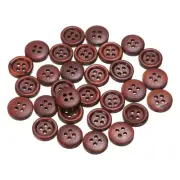 30pcs Wooden Sewing Button 12.5mm 4 Holes Round Craft Buttons, Red Brown