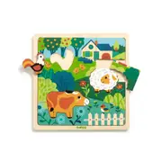12pc Djeco Farm Animal Wooden Peg Puzzle 25cm Kids/Children Play Toy 3y+