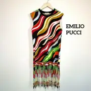 Emilio Pucci Sleeveless Fringed Mini Dress Cotton Multicolor XS New 2504