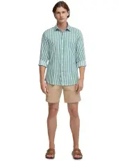 [Oxford] Fergus Linen Striped Shirt in Green