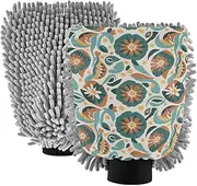 Orange-green Japanese Zephyr Cherry Blossoms Car Wash Mitts Microfiber Scratch-Free Car Washing Gloves Car Wash Drying