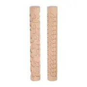 2pcs Wood Clay Roller Texture Rolling Pebbles + Leaves Emboss Beech 15cm x 2cm