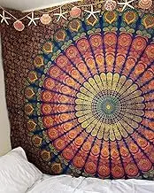 Popular Handicrafts Tapestry Wall Hanging Hippie Mandala Bohemian Hippy Meditation Psychedelic Design Indian Peacock Meditation Gypsy Tapestries Bedspread 90 x 108 inches (230cm x 270cm) Green
