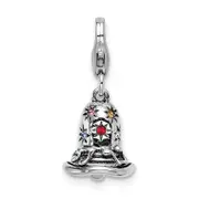 Sterling Silver Amore La Vita Rhodium-Plated Polished 3-D Pink Red Blue Yellow And Green Crystal From Swarovski Bell Charm With Fancy Lobster Clasp