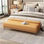 Bed End Bench Storage Bench Modern Entryway Bench End of Bed Bench Ottoman Upholstered Leather Bedroom Benches for Foot of Bed Tufted Bench Footrest Stool with Metal Legs Bedroom Bench(Orange,150*40*4