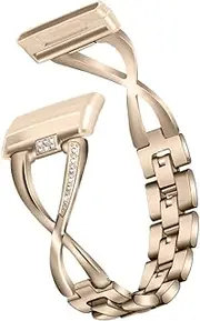 [Turnwin] intended for Fitbit Versa 3 & Sense Bands, Bling Chain Crystal Stainless Steel Solid Metal Adjustable Versa 3 Replacement Watch Band Wristband Strap Bracelet intended for Versa 3 and Sense Bands Fitness Tracker (Silver-Gold)