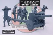 World War 2 Toy Soldiers - USA Howitzer Cannon Crew - 54mm - 1:32 - W/ Bases