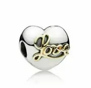 NEW Genuine Pandora Clip 792080 Classic Heart Clip Charm Two Tone Gold Heart