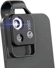 200X Phone Mini Pocket Microscope with LED Light, CPL Lens Cell Phone Pocket Microscope, Portable Digital Microscope Camera with Universal Clip, for Kids Students Microbiology Observation(Black)
