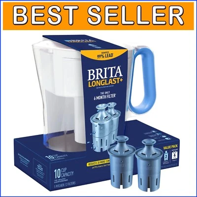 Large Capacity Water Filter Pitcher - 10-Cup with 2 Longlast+ Filters Included
