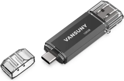 128GB Type C Flash Drive 2 in 1 OTG USB 3.0 + USB C Memory Stick with Keychain D