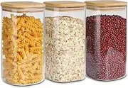 ComSaf Airtight Glass Storage Canister with Wood Lid 50oz/1500ml, Clear Food Storage Container Jar with Sealing Bamboo Lid for Noodles Flour Cereal Rice Sugar Tea Coffee Beans, Set of 3