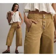 New ANTHROPOLOGIE Wide Leg Cropped Pants Paratrooper Utility Palazzo Snap Button