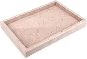 HESHIBI Marble Bathroom Vanity Tray, Natural Luxury Cream Rose Marble Home Kitchen Bathroom Table Tray, Stone Decorative Countertop Serving Trays for Coffee Perfume Jewelry Makeup (Pink)