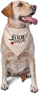Vercosee “ B*tches Love Me “ Dog Bandana,Adjustable Scarf,Washable Triangle Bib,Handkerchief for Pets,Photo Prop Pet Scarf Accessories,Funny Cute Dog Bandana (Khaki)
