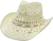 [Generic] Cowboy Hats for Women Classic Straw Cowgirl Beach Hat Music Festival Party Adult Sun Straw Western Cowboy Hats, B-light Yellow, One Size, B-light Yellow, One Size