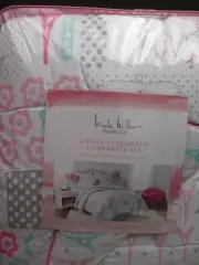 Nicole Miller 3pc Eiffel Tower Bicycle Pink White Comforter Set - Full/Queen